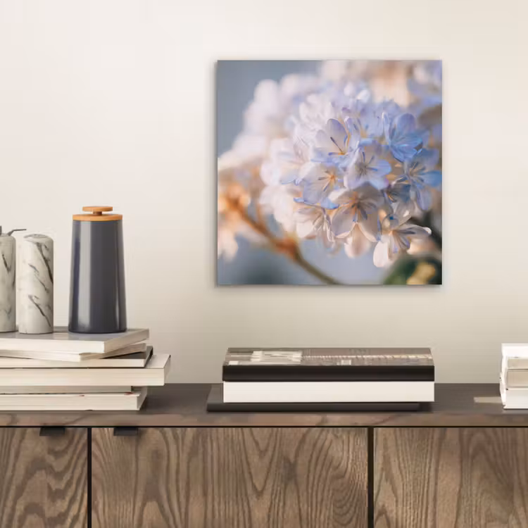 Bloemen - Lichtblauw - Wazig - Trosje aluminium wit klein -sfeer1