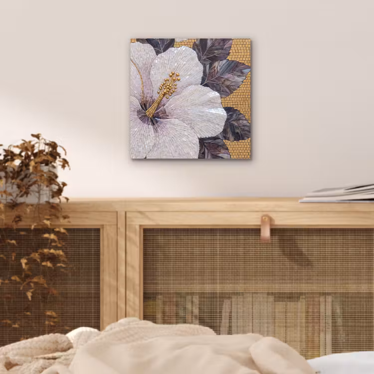 Bloemen - Mozaïek - Kunst - Modern - Goud aluminium wit klein -sfeer3