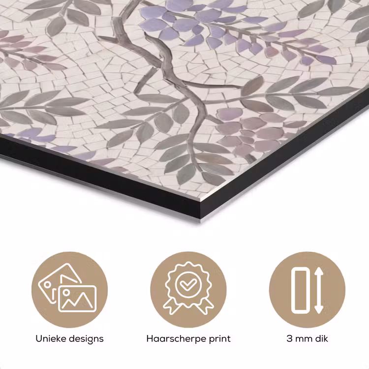 Bloemen - Mozaïek - Natuur - Patroon - Paars aluminium wit klein -closeup_NL
