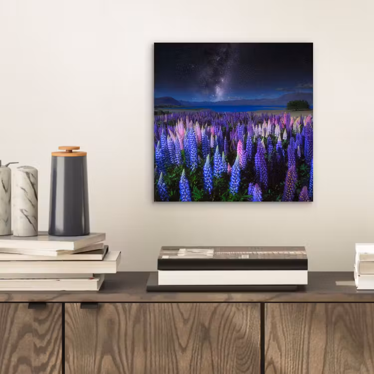 Bloemen - Nacht - Lupine - Sterrenhemel - Paars - Natuur aluminium wit klein -sfeer1