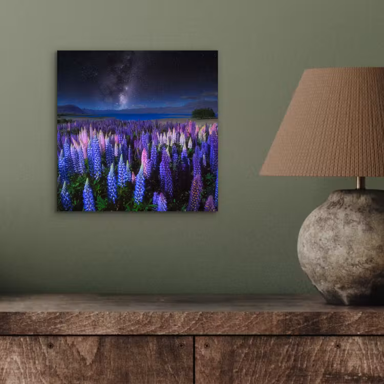 Bloemen - Nacht - Lupine - Sterrenhemel - Paars - Natuur aluminium wit klein -sfeer2