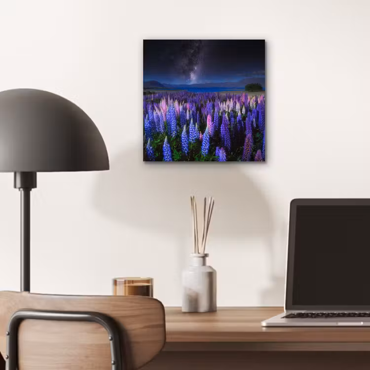 Bloemen - Nacht - Lupine - Sterrenhemel - Paars - Natuur aluminium wit klein -sfeer5