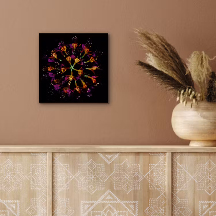 Bloemen - Oranje - Roze - Zwart aluminium wit klein -sfeer4
