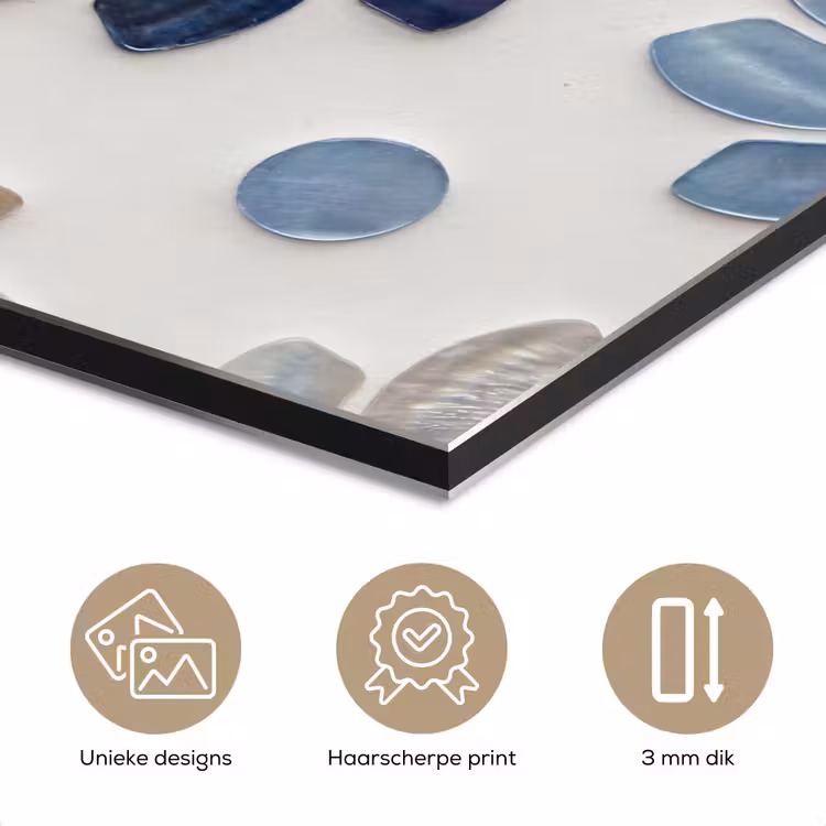 Bloemen - Parelmoer - Abstract - Patroon - Blauw aluminium wit klein -closeup_NL