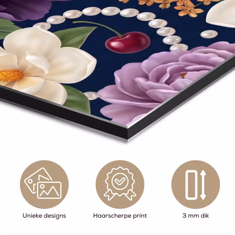Bloemen - Parels - Decoratie - Modern - Blauw aluminium wit klein -closeup_NL