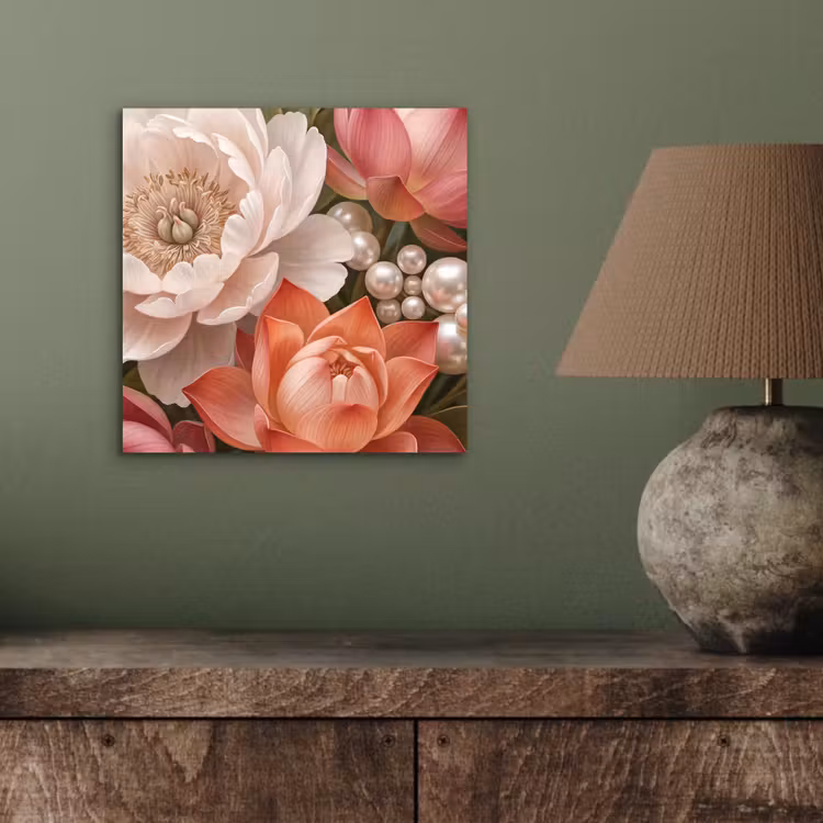 Bloemen - Parels - Elegant - Roze - Wit aluminium wit klein -sfeer2