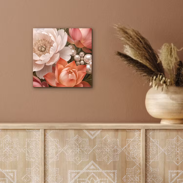 Bloemen - Parels - Elegant - Roze - Wit aluminium wit klein -sfeer4