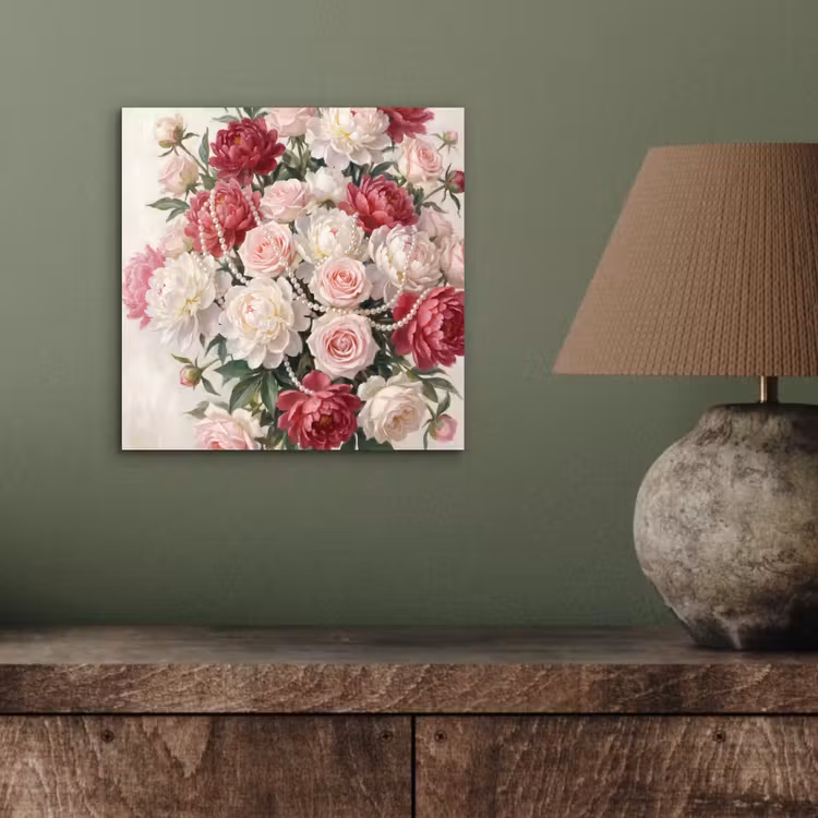 Bloemen - Parels - Romantiek - Klassiek - Roze aluminium wit klein -sfeer2