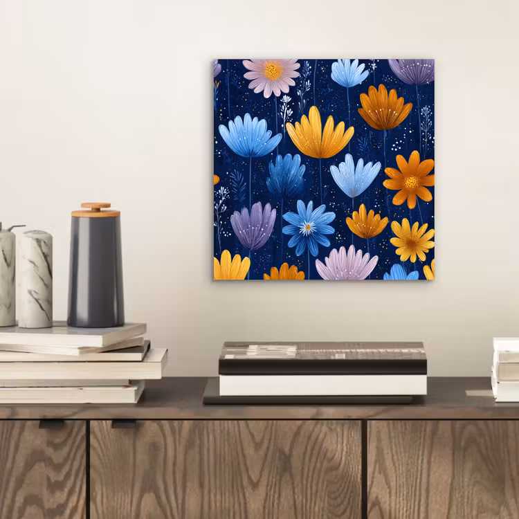 Bloemen - Patroon - Blauw - Contrast aluminium wit klein -sfeer1