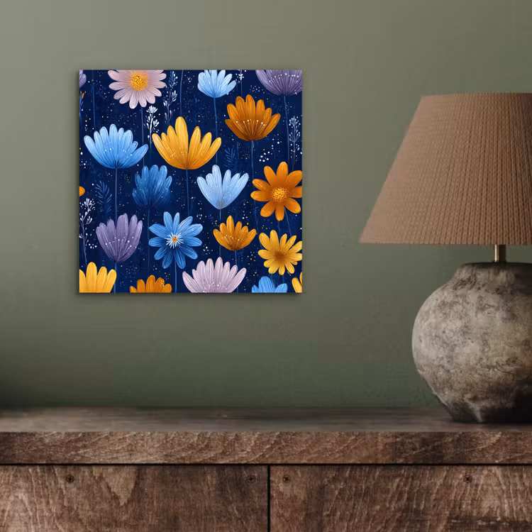Bloemen - Patroon - Blauw - Contrast aluminium wit klein -sfeer2