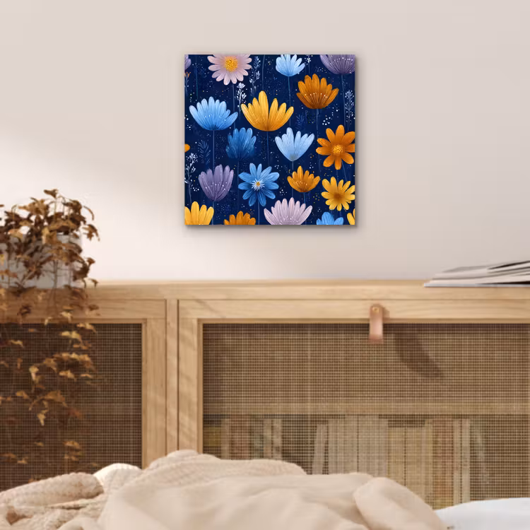 Bloemen - Patroon - Blauw - Contrast aluminium wit klein -sfeer3