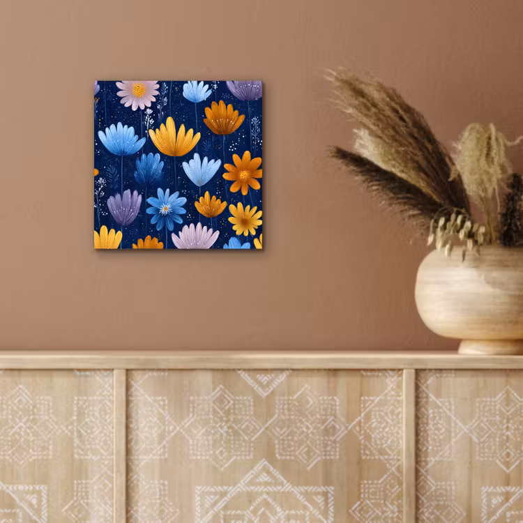 Bloemen - Patroon - Blauw - Contrast aluminium wit klein -sfeer4