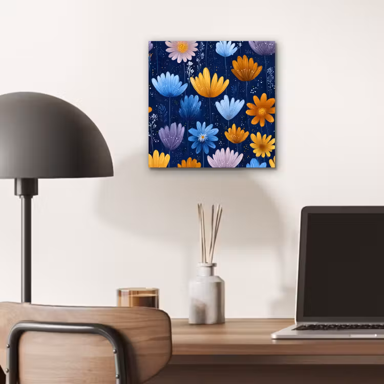 Bloemen - Patroon - Blauw - Contrast aluminium wit klein -sfeer5