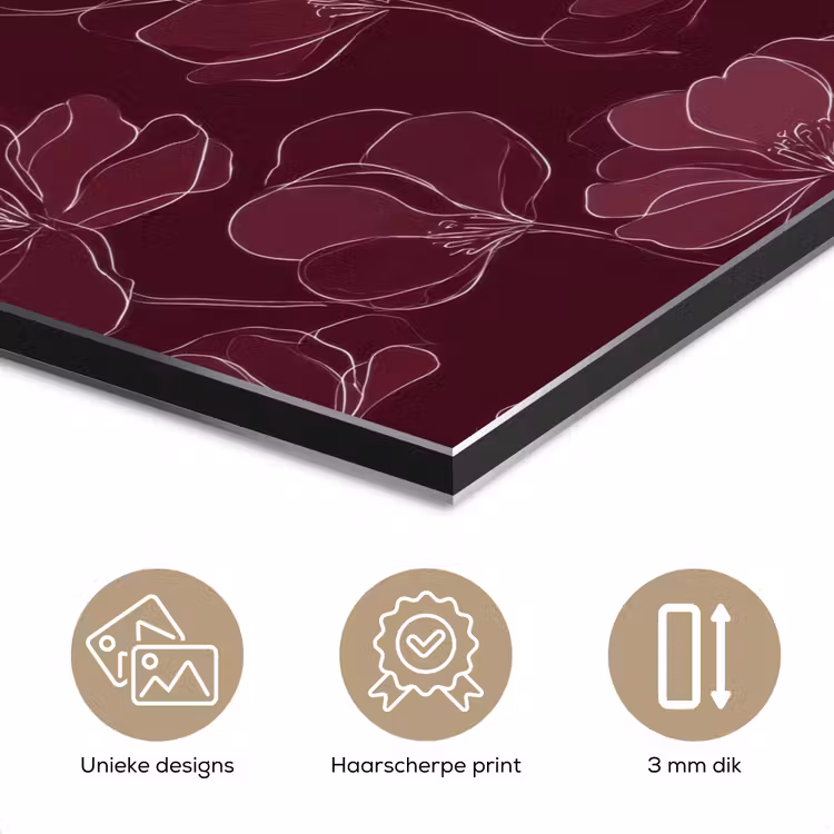 Bloemen - Patroon - Bordeauxrood aluminium wit klein 46 -closeup_NL