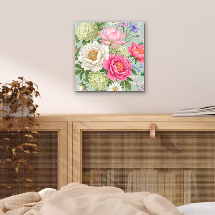 Bloemen - Patroon - Botanisch - Groen aluminium wit klein -sfeer3