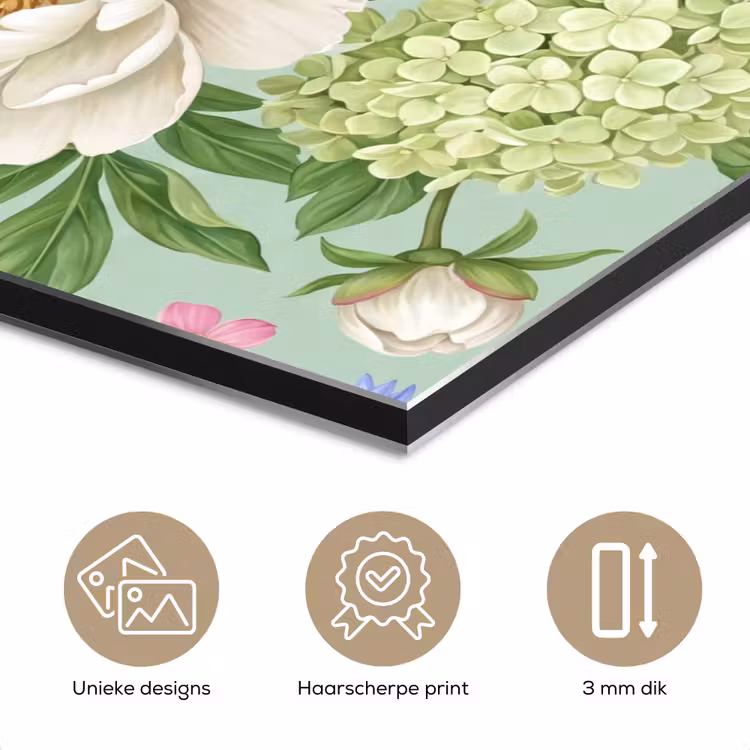 Bloemen - Patroon - Botanisch - Groen aluminium wit klein -closeup_NL