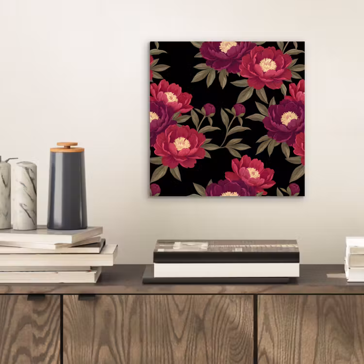 Bloemen - Patroon - Botanisch - Rood - Zwart aluminium wit klein -sfeer1