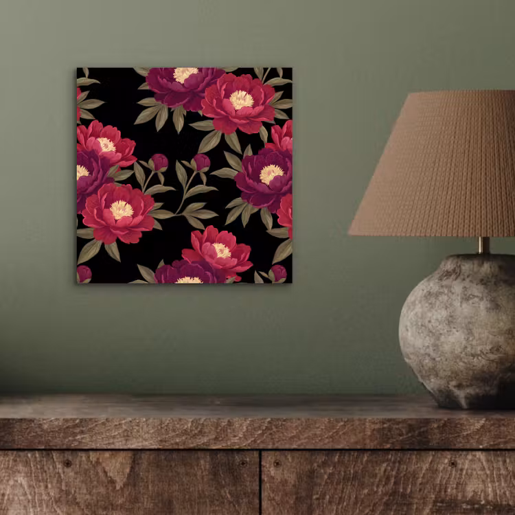 Bloemen - Patroon - Botanisch - Rood - Zwart aluminium wit klein -sfeer2