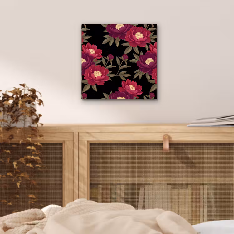Bloemen - Patroon - Botanisch - Rood - Zwart aluminium wit klein -sfeer3