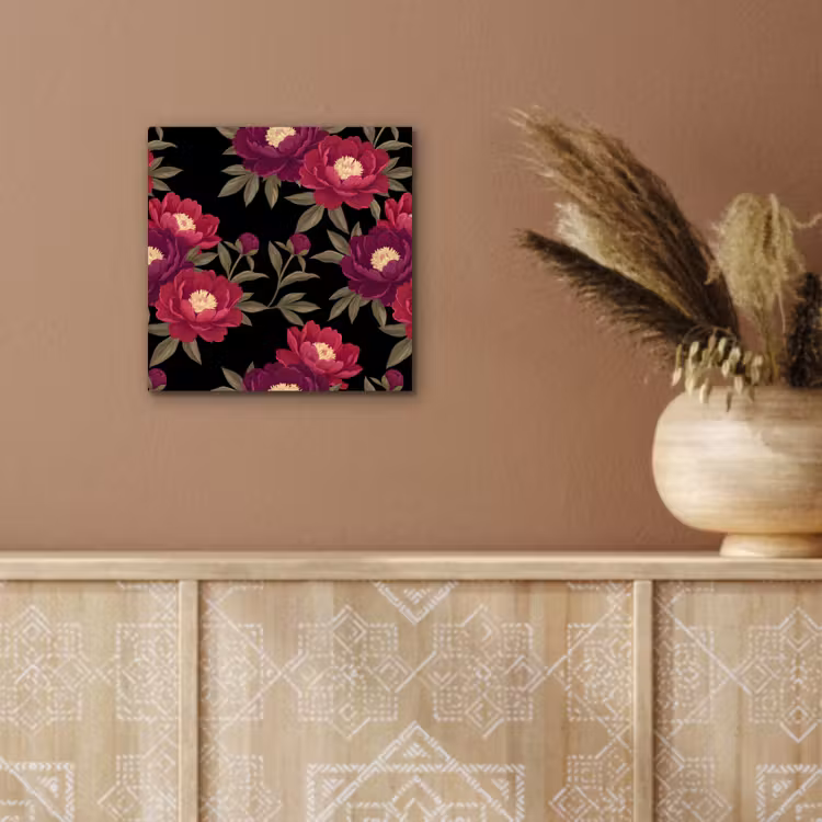 Bloemen - Patroon - Botanisch - Rood - Zwart aluminium wit klein -sfeer4