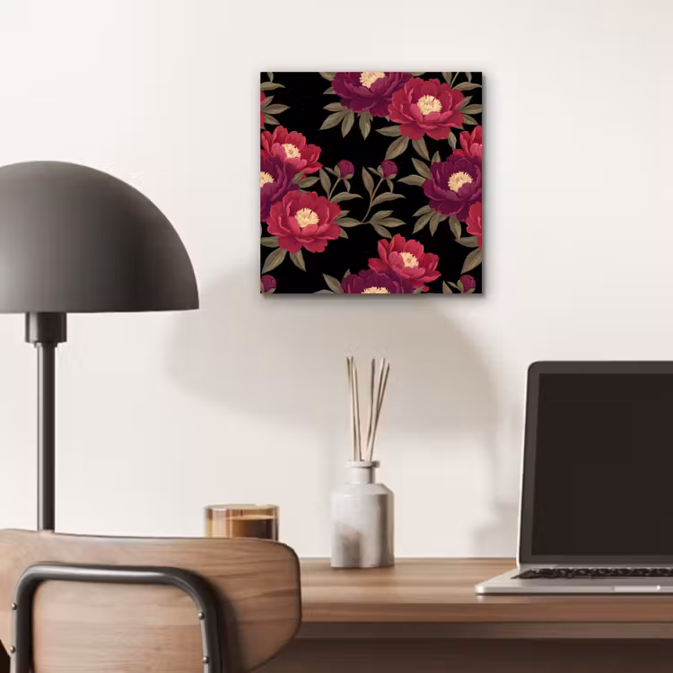 Bloemen - Patroon - Botanisch - Rood - Zwart aluminium wit klein -sfeer5
