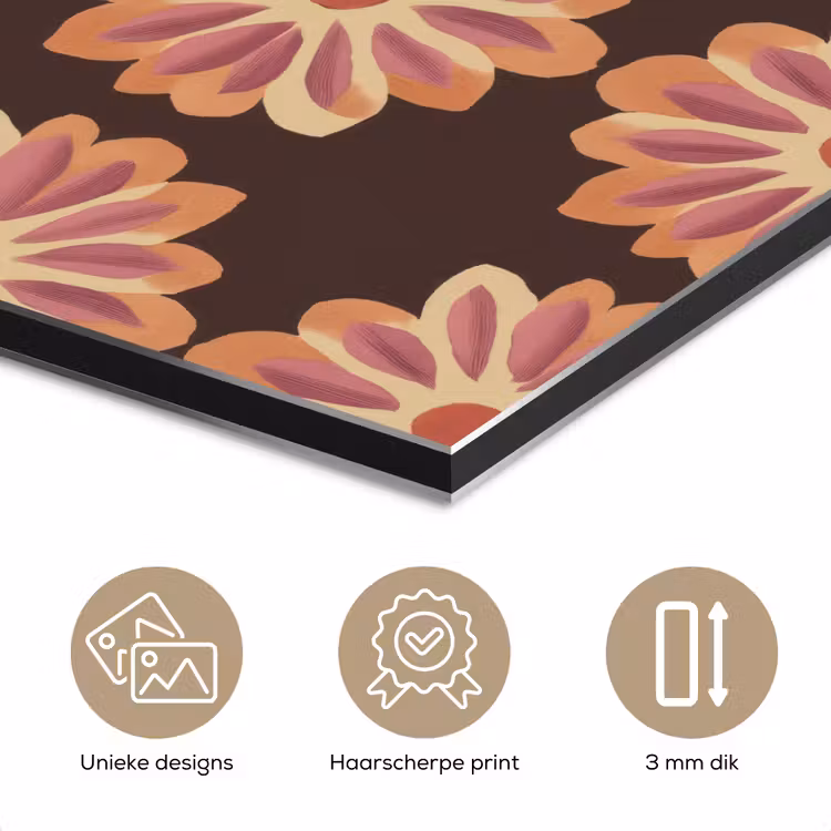 Bloemen - Patroon - Bruin aluminium wit klein 46 -closeup_NL