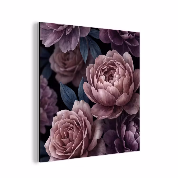 Bloemen - Patroon - Donker - Botanisch - Paars aluminium wit klein -3d