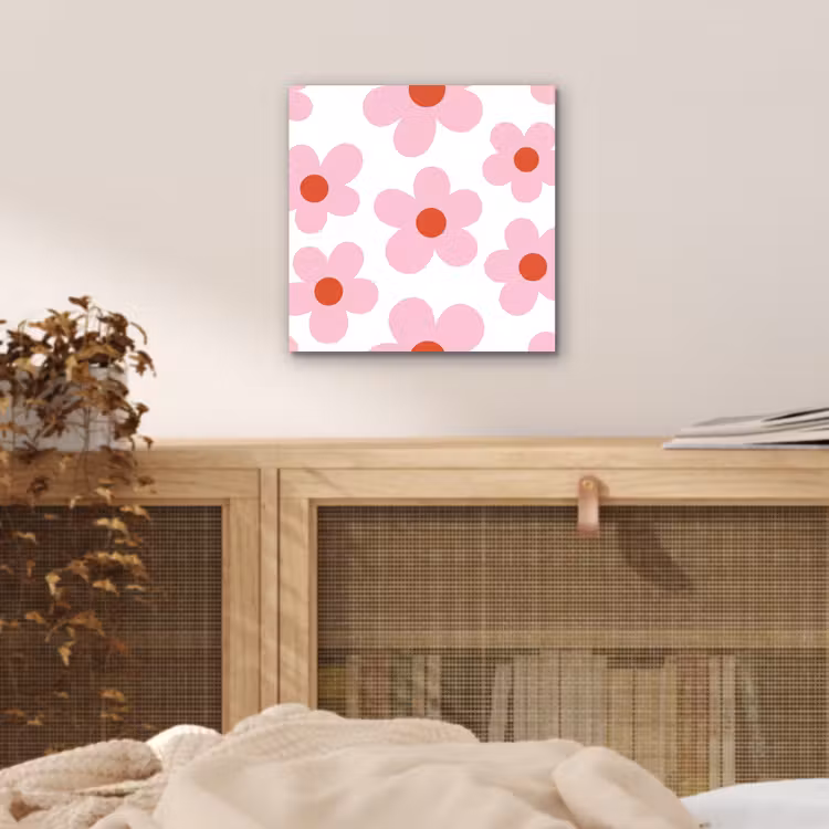 Bloemen - Patroon - Modern - Roze - Wit aluminium wit klein -sfeer3