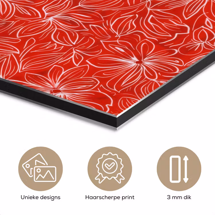 Bloemen - Patroon - Rood aluminium wit klein 46 -closeup_NL