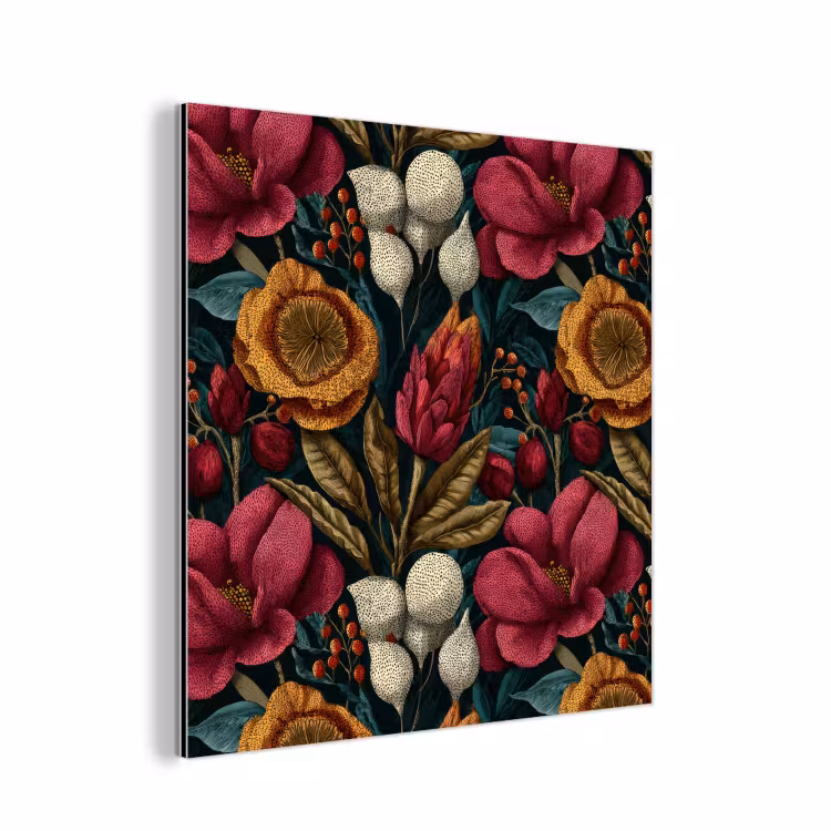Bloemen - Patroon - Rood - Goud aluminium wit klein 46 -3d