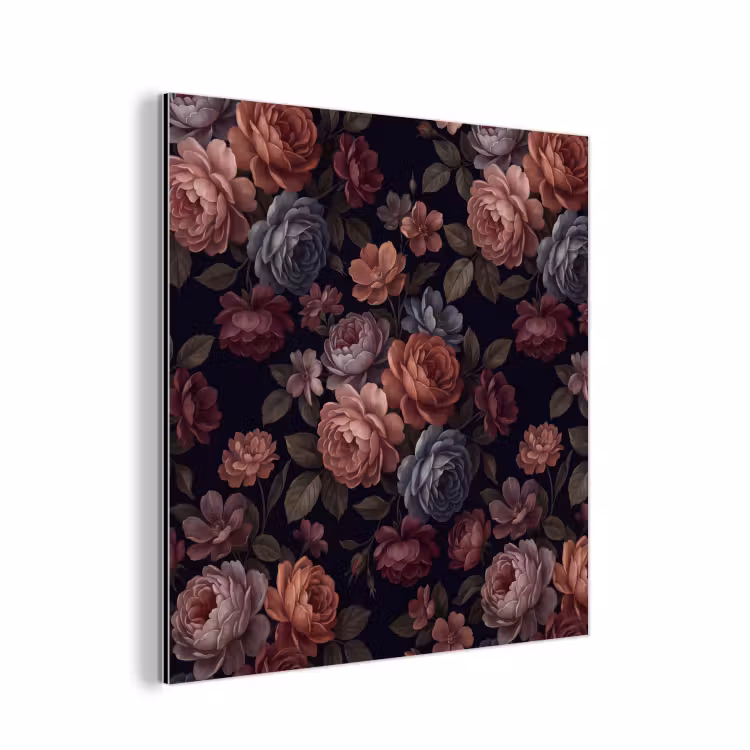 Bloemen - Patroon - Vintage - Donker - Roze aluminium wit klein -3d