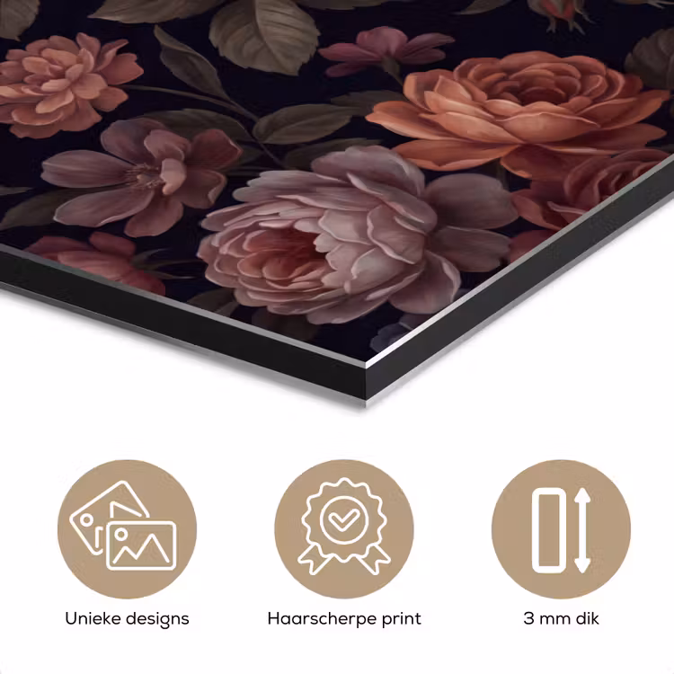 Bloemen - Patroon - Vintage - Donker - Roze aluminium wit klein -closeup_NL