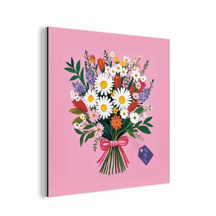 Bloemen - Quote - Kaartje - Kleurrijk aluminium wit klein -3d