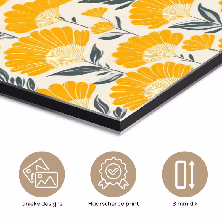 Bloemen - Retro - Botanisch - Okergeel - Grijs aluminium wit klein 46 -closeup_NL