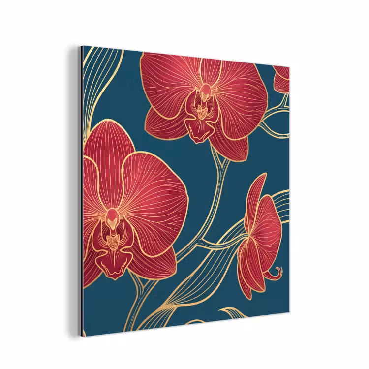 Aluminium schilderij - Bloemen - Rood - Goud - Bloemen - Rood - Goud aluminium wit klein