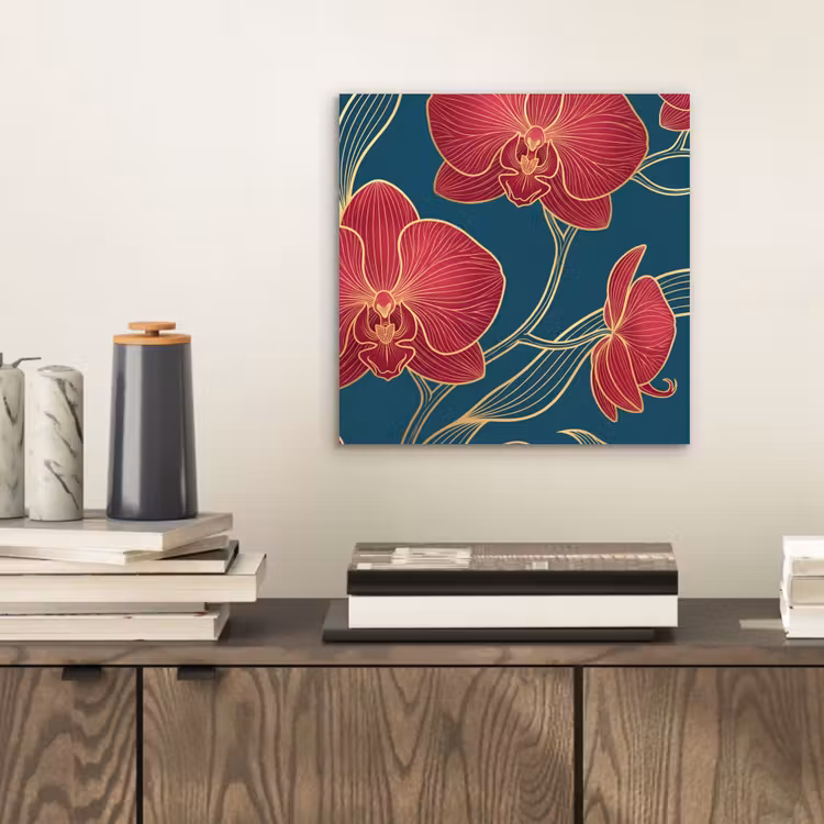 Aluminium schilderij - Bloemen - Rood - Goud - Bloemen - Rood - Goud aluminium wit klein