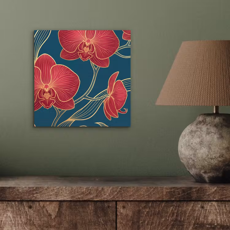 Aluminium schilderij - Bloemen - Rood - Goud - Bloemen - Rood - Goud aluminium wit klein