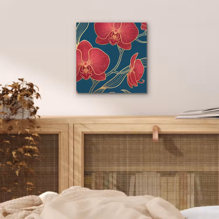 Aluminium schilderij - Bloemen - Rood - Goud - Bloemen - Rood - Goud aluminium wit klein