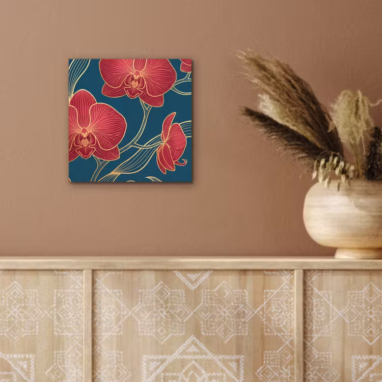 Aluminium schilderij - Bloemen - Rood - Goud - Bloemen - Rood - Goud aluminium wit klein
