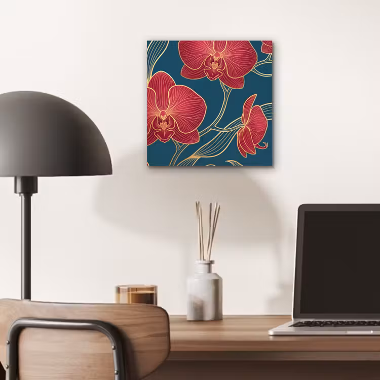 Aluminium schilderij - Bloemen - Rood - Goud - Bloemen - Rood - Goud aluminium wit klein