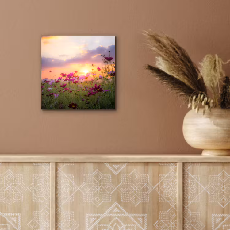 Bloemen - Roze - Zonsondergang - Natuur - Weide - Horizon aluminium wit klein -sfeer4