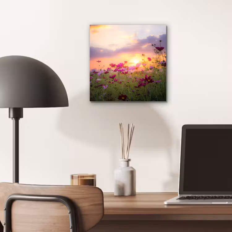 Bloemen - Roze - Zonsondergang - Natuur - Weide - Horizon aluminium wit klein -sfeer5