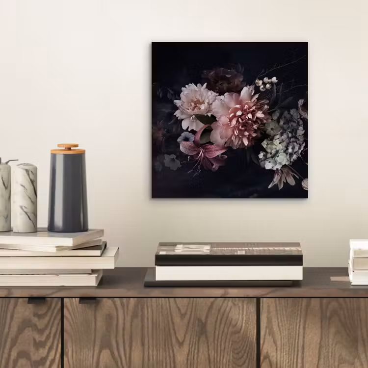 Bloemen - Vintage - Pastel - Zwart - Boeket aluminium wit klein -sfeer1