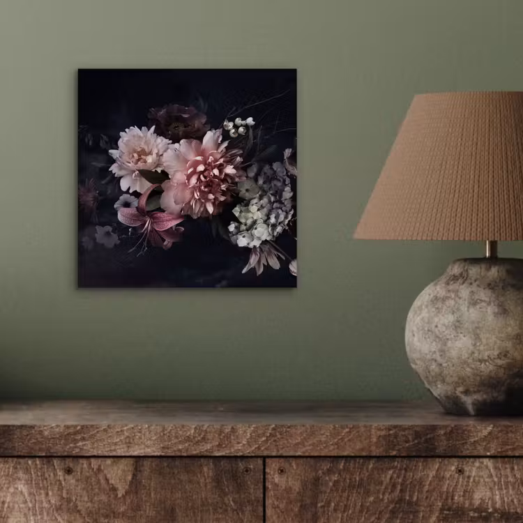 Bloemen - Vintage - Pastel - Zwart - Boeket aluminium wit klein -sfeer2