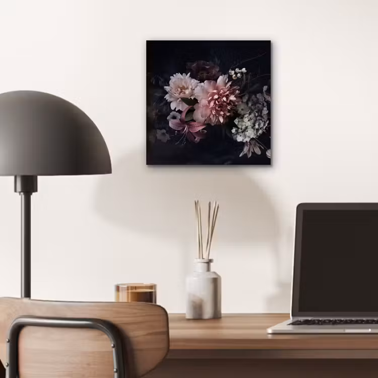 Bloemen - Vintage - Pastel - Zwart - Boeket aluminium wit klein -sfeer5