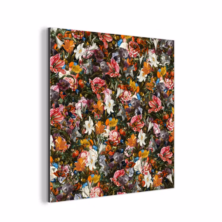 Bloemen - Vlinder - Design - Kunst - Abstract - Schilderij - Oude meesters aluminium wit klein -3d