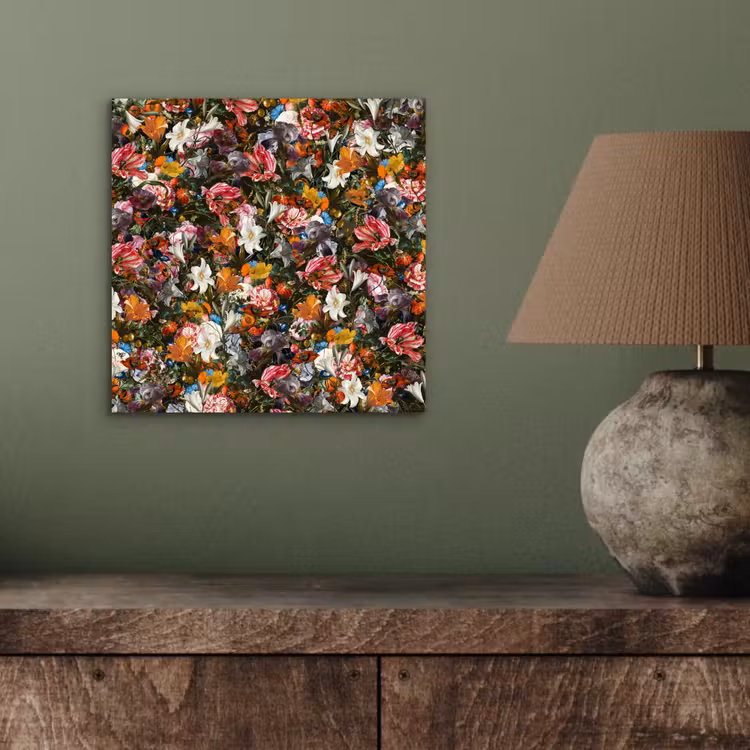 Bloemen - Vlinder - Design - Kunst - Abstract - Schilderij - Oude meesters aluminium wit klein -sfeer2