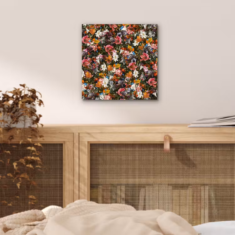 Bloemen - Vlinder - Design - Kunst - Abstract - Schilderij - Oude meesters aluminium wit klein -sfeer3