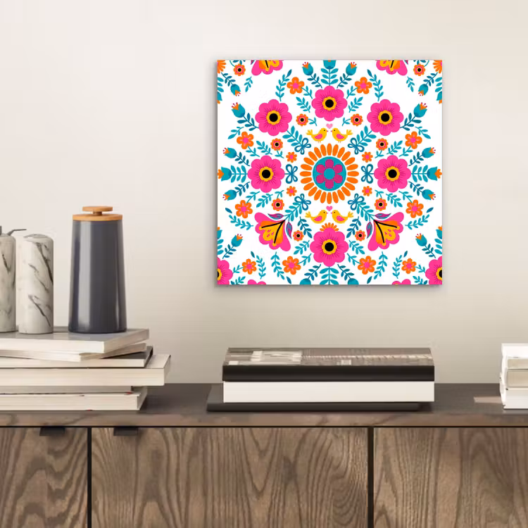 Bloemen - Vogel - Patroon - Kleurrijk - Modern aluminium wit klein -sfeer1