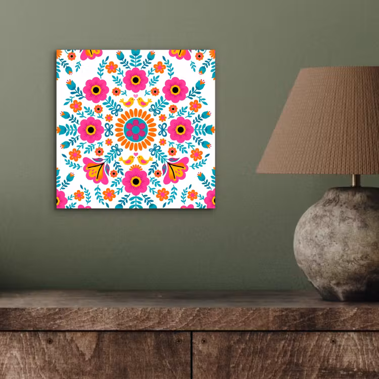 Bloemen - Vogel - Patroon - Kleurrijk - Modern aluminium wit klein -sfeer2